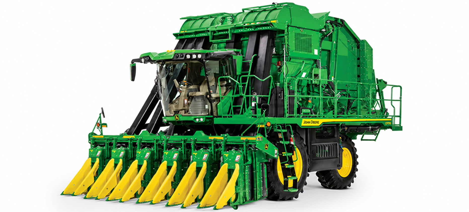 John Deere cotton picker — background text removed