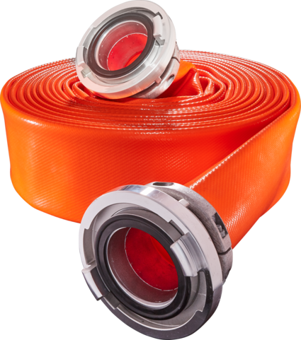 Rolled layflat hose with couplings
