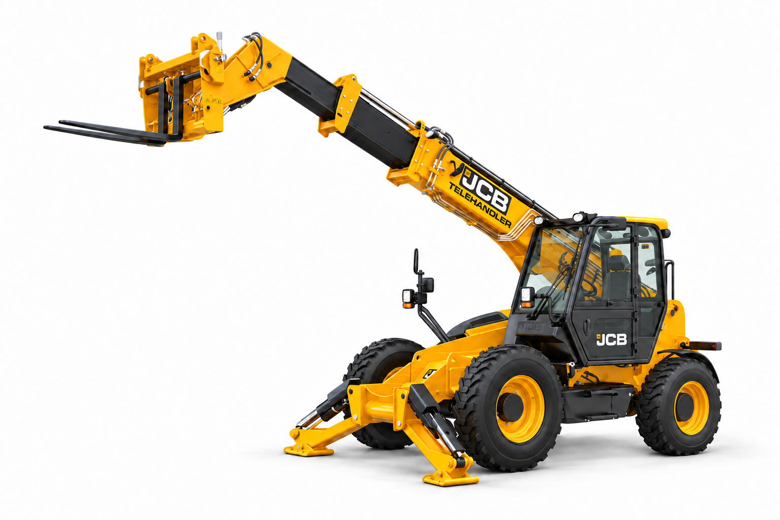JCB telehandler — rear-wheel proportions corrected