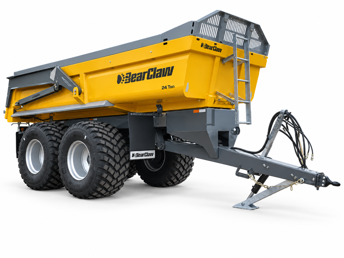 Yellow tandem-axle tractor dump trailer — edited supplied photograph