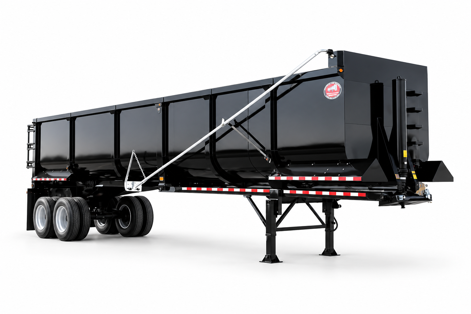 Black truck end dump trailer — edited supplied photograph