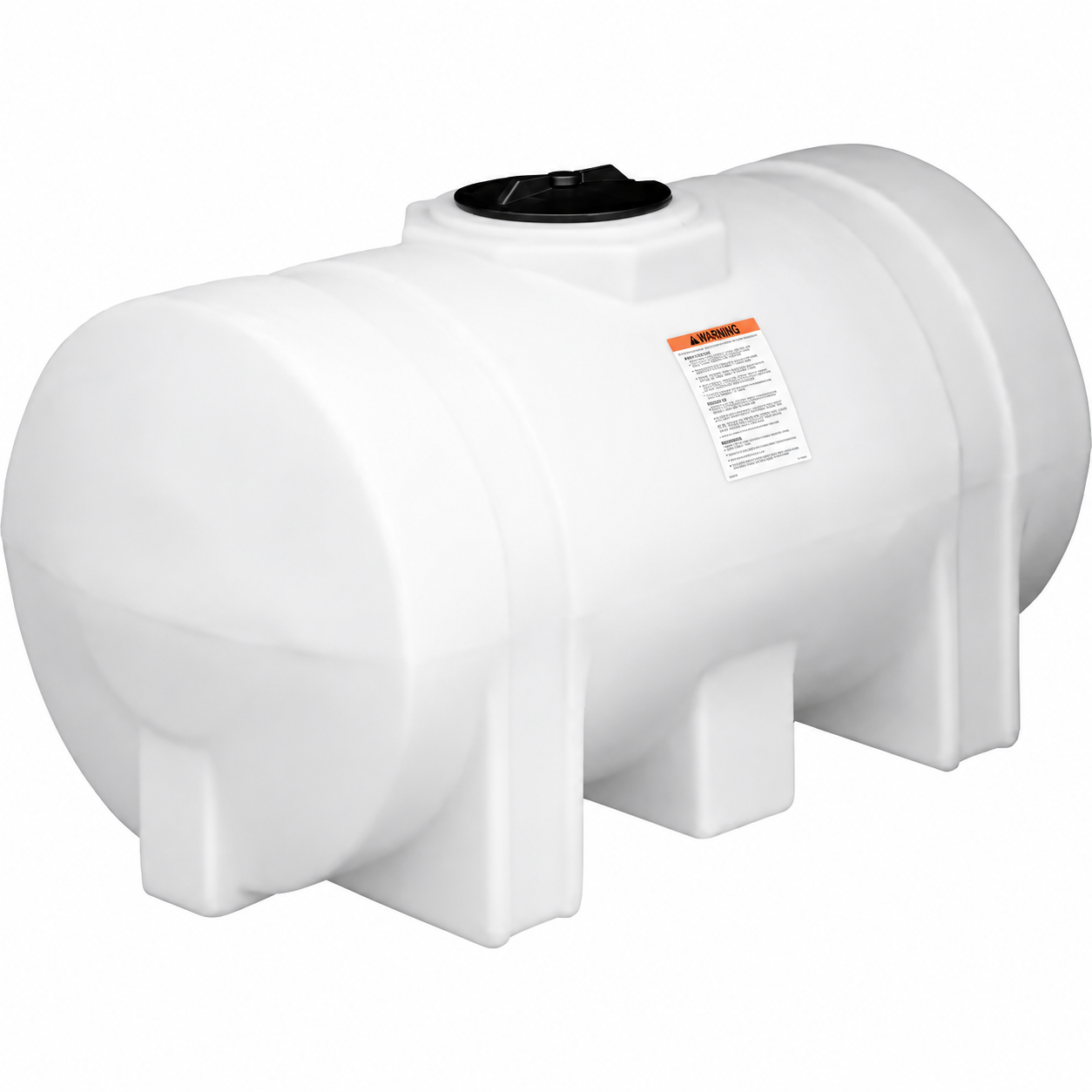 White horizontal water storage tank — supplied photograph with flag decal removed